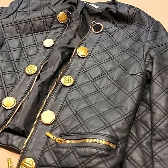 Bisou Bisou Black Quilted Cropped Faux Leather Jacket - Picture 9 of 16